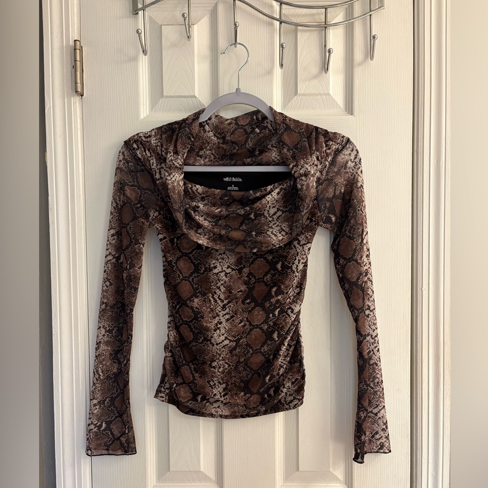 Y2K Style Wild Fable Snakeskin Ladies Sheer Long Sleeve Shirt Size Small